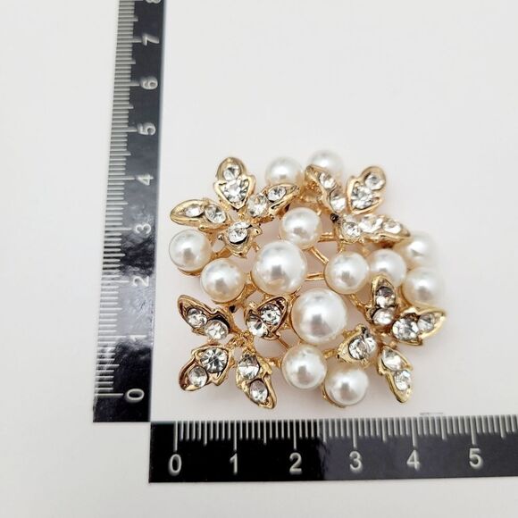 Brand New Rhinestone With Flowers Style Brooch Pin Gold - Picture 6 of 6